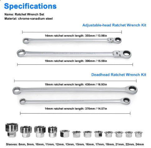 TH-Tools™ 15pcs Adjustable Ratchet Wrench Kit